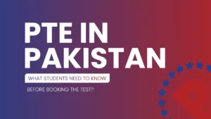PTE in Pakistan exam guide showing students preparing for Pearson English test with computer-based system