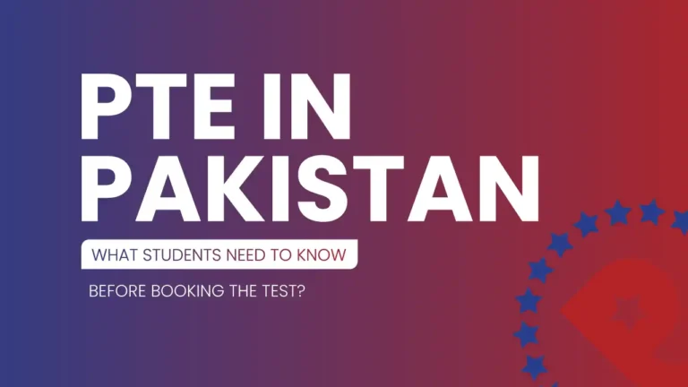 PTE in Pakistan exam guide showing students preparing for Pearson English test with computer-based system
